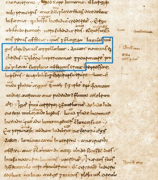 Manuscrito de los Anales de Tácito: pasaje sobre Cristo y Poncio Pilato